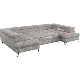 MKS Meble Ecksofa U-form Cord 3-Sitzer Hellgrau