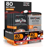 80 Hörgerätebatterien Größe 13 PR48 (Orange) Phono-Pulse-Technologie Hearing Evolution - 80 Batterien: 40 Udivita + 40 Rayovac