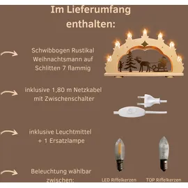 Weigla LED Schwibbogen/Lichterbogen"Weihnachtsmann auf Schlitten" Rustikal Erzgebirge garantiert