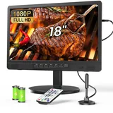 DESOBRY 18" Kleiner Fernseher mit Antenne, tragbarer Fernseher mit Freeview DVB/T2 Tuner, 6000mAh Akku Mini TV mit Ständer für Outdoor Camping, Schlafzimmer, Küche