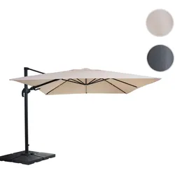 Gastronomie-Ampelschirm HWC-A96, 3x4m (√ò5m) schwenkbar, Polyester/Alu 26kg ~ creme mit St√§nder