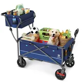 EVER ADVANCED Bollerwagen faltbar schieben&ziehen mit Bremse Einkaufskorb Getränkhalter Seitentasche Handwagen klappbar Strandwagen bis 120kg Faltwagen Transportwagen für Camping