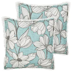 Dekokissen 2er Set CYANOTIS Baumwolle 45 x 45 cm Hellblau Blumenmuster