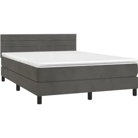 vidaXL Boxspringbett mit Matratze & LED Dunkelgrau 140x200 cm Samt