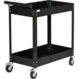Werkstattwagen Mit 2 Etagen, Werkzeugwagen Leer, Transportwagen, Seitlicher Griff, 4 Rollen, Stahl, Bis 150 Kg Tragkraft, 84,5 X 38 X 84 Cm, Schwarz