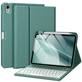 drivego Hülle mit Tastatur für iPad A16 11 Generation 2025/10 Generation 2022(11/10.9 Zoll), Magnetische Anti-Detach Tastatur Hülle für iPad 11./10. Gen, QWERTZ Layout Keyboard, Kieferngrün