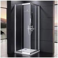 Duschmeister Eckdusche Eckeinstieg Duschkabine Royalux Neo Schiebetüren 120x90 195 H, Glas, BxT: 120x90 cm, Einscheibensicherheitsglas, ausschwenkbare Türelemente