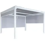 Alu Pergola HHG 789 mit 3x Seitenwand, Lamellen-Pavillon, stabiles 8cm-Metall-Gestell 3x3,7m weiß