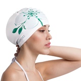 COPOZZ Erwachsene Badekappe, Unisex Wasserdicht Schwimmkappe für Herren Damen, Lange Haare Silikon Swimming Cap Bademütze für Männer Frauen (Blumen-Kirsche)