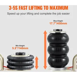 Vevor Luftwagenheber, 3 t, Dreifachbeutel-luftheber 140-450 mm, 3-5 s Schnellhub-Luftwagenheber, mit seitlichen Griffen für Auto, Garage, Reparatur (weiß)