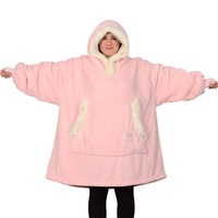 Snug Rug Eskimo Decke mit Ärmel Pullover Decken-Kapuzenpullover Übergroße Sweatshirt Hoodie Kuscheldecke mit Ärmeln Kapuze hochwertiges Sherpa-Fleece für Herren und Damen Einheitsgröße Rosa