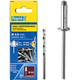 Rapid Blindnieten Aluminium Universal Ø 4mm, 12-15mm Klemmbereich, 50 Stk. Nieten, Set inkl. Bohrer, für Blindnietzangen