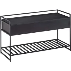 Kadima Design Flurbank `Sillaro`: Holz-Metall-Mix, hochklappbare Sitzfläche, Schuh-Aufbewahrung, 200 kg Belastung. Schwarz, 90x38x52 cm
