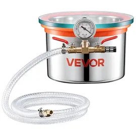 Vevor Vakuumkammer 5,7 L aus Edelstahl, Vakuum-Entgasungskammer mit Gehärtetem Glasdeckel, Schlauch und Luftfilter, für Harzguss, Holzstabilisierung sowie Silikon, Epoxidharz und Ätherische Öle