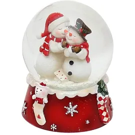 Dekohelden24 Schneekugel, Schneemann Duo, rot weiß, Maße H/B/Ø Kugel: ca. 8,5 x 7 cm/Ø 6,5 cm.