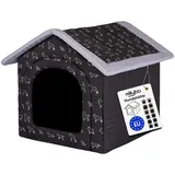 millybo Hundehöhle Hundebett Hundehaus Hundehütte R1-R6 (R4 (60 x 55 cm), schwarz mit Muster (Hündchen))