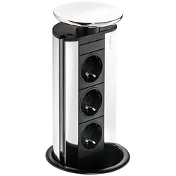 Evoline® Port 1, Versenkbares Steckdosenelement, mit Schukosteckdose, Deckel silberfarbig