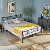 Yaheetech Bettrahmen Metallbett für 140 x 200 cm Matratze, Gästebett für kleine Räume, Schwarz