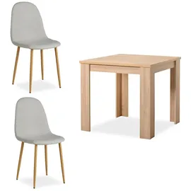 Homestyle4u Essgruppe mit 2 Polsterstühlen in Natur und Grau 2378