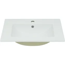 Mendler Waschbecken HWC-D16, Waschtisch Handwaschbecken Badezimmer Bad, Keramik eckig weiß ~ 61cm 18mm Kante