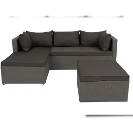Mendler Poly-Rattan Garnitur HWC-O46, Balkon-/Garten-/Lounge-Set Sofa Sitzgruppe ~ grau Polster dunkelgrau