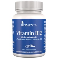 BIOMENTA Vitamin B12 Komplex – 120 vegane VitaminB 12 hochdosiert Lutschtabletten mit 500 μg B12 aus Methylcobalamin + Vitamin D + Biotin + Folsäure – Geschmack: Orange - Premiumqualität