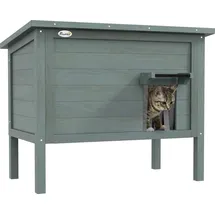 PawHut Katzenhaus aus Holz, Katzenhöhle Isolierte Katzenhütte mit Türvorhang