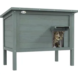 PawHut Katzenhaus aus Holz, Katzenhöhle Isolierte Katzenhütte mit Türvorhang