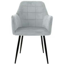 ECD Germany 2er Set Grau | Samtbezug, Armlehnen, Metallbeine, ergonomische Esszimmer- & Küchenstühle