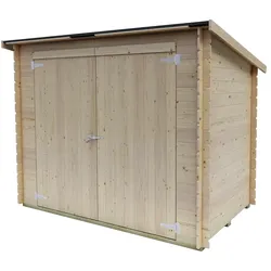 MAESTRO FERRETERO Angebautes Gartenhaus Bh16 Eureka 218x130 aus naturbelassenem Fichtenholz 16 mm mit Doppeltür, OSB3-Dach und Boden, Montage