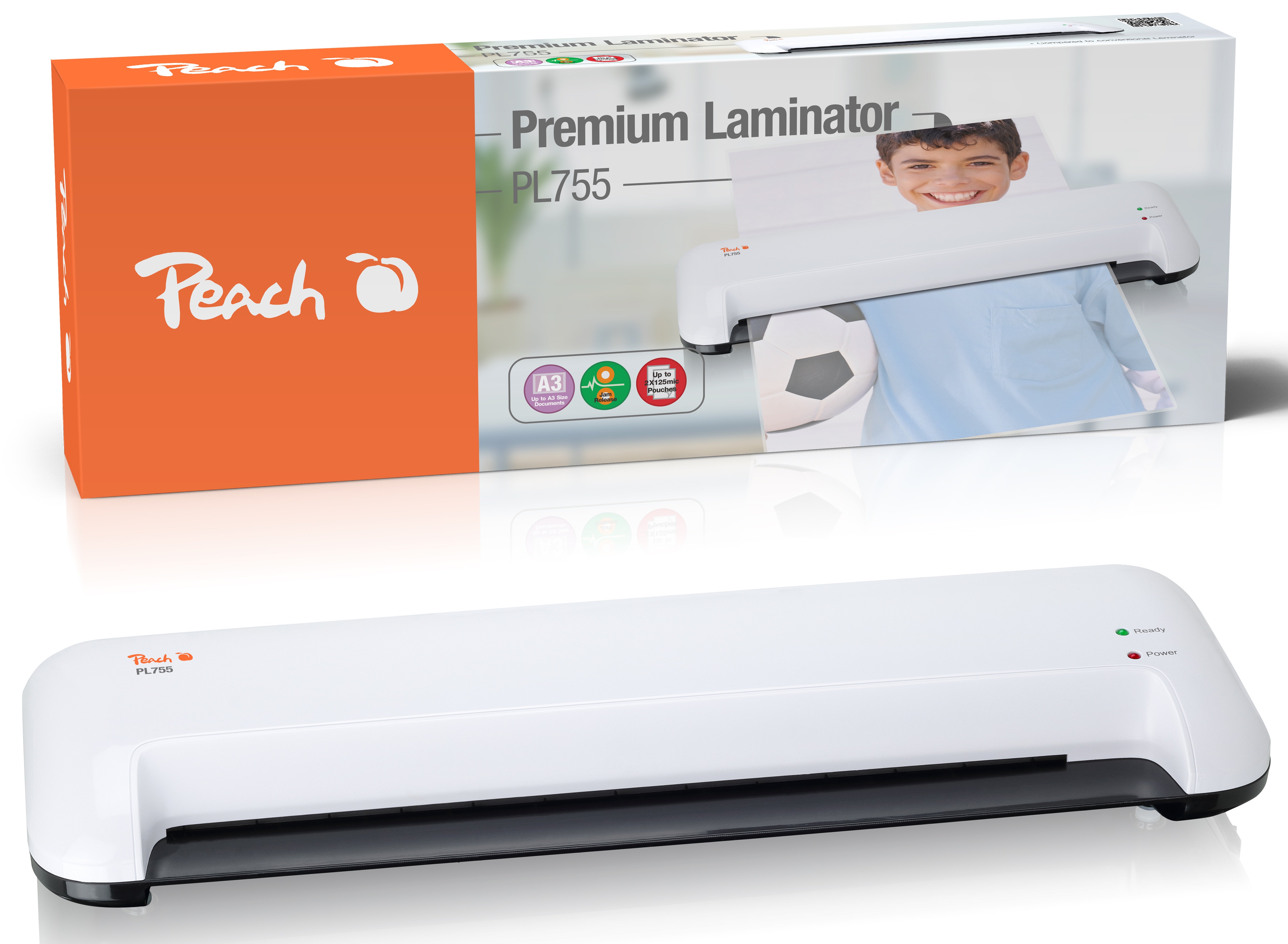 Peach Laminiergerät A3 | inkl. 10 gratis Laminierfolien |  doppelt so schnell startklar als andere | laminiert eine Seite A3 pro Minute | geeignet für alle handelsüblichen Folien | PL755