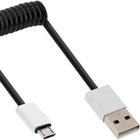 InLine Micro-USB 2.0 Spiralkabel, USB-A Stecker auf Micro-B Stecker/Alu, flexibel, 3m schwarz