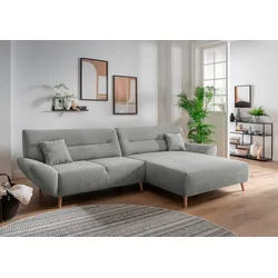 Ecksofa INOSIGN "Drago, elegant und zeitlos, komfortabel, Holzfuß, L-Form", grau, B:290cm H:81cm T:166cm, 100% Polyester, Sofas, frei im Raum stellbar, inkl. 2 Zierkissen