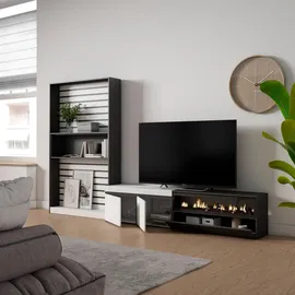 SKRAUT HOME WOHNWAND Wohnzimmer, weiß und schwarz, Elektrokamin,, 310/35/186cm