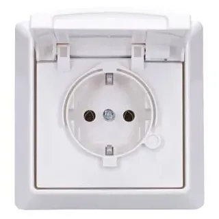 Voltking Busch-Jaeger Allwetter 44 Set: 1x SCHUKO Steckdose mit Klappdeckel 20 EUGK-34-101 + 1-fach Rahmen Alpinweiß