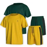 Essenclo Boys Clothing Sets Tagless Loose Athletic Performance Crew Neck T-Shirt and Short Outfits Size 3-16 (4 Piece Set) - Set-12-3-4 - 3-4