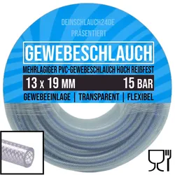 13 x 19 mm Gewebe Druckluft Universal Wasser Luft Kompressor Schlauch transparen...