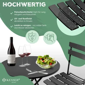 Kesser KESSER® Bistroset 3-teilig Bistrotisch mit 2 klappbaren Stühle Set Balkonset Balkonmöbel Klapp-Möbel Gartenset Sitzgarnitur Gartengarnitur Gartenmöbel Sitzgruppe Metall Bistro Gartentisch inkl. Abdeckung