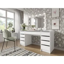 Mirjan24 Schreibtisch Weiß, Weiß Hochglanz, 9 Schubladen, Rechteckig,Rechteckig, 154x76x55 cm, Arbeitszimmer, Schreibtische, Bürotische