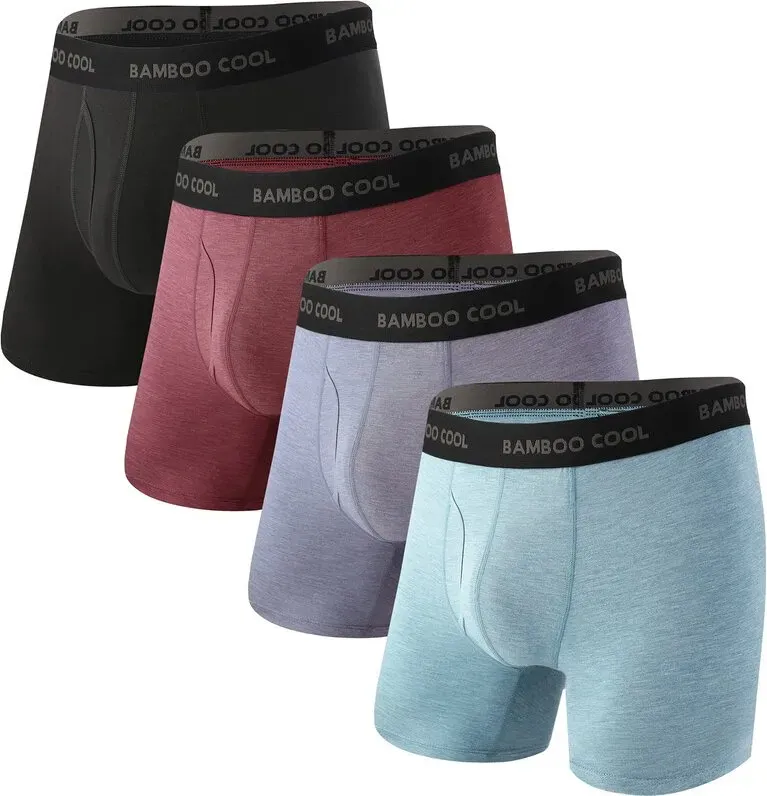 BAMBOO COOL Herren Ultra Atmungsaktive Unterwäsche, Boxer Briefs ohne Hochrutschen mit Komfortflexiblem Bund Größe S (4er Pack)