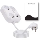 DewinLVD 4 Fach Steckdosenleiste, Mehrfachsteckdose mit 2 USB-A 1 USB-C Steckerleiste überspannungsgeschützt mit 1.8M Kabel für Home Office Weiß