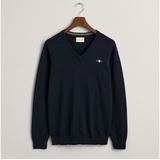 GANT Klassischer V-Neck Pullover aus Baumwolle - Blau - M,