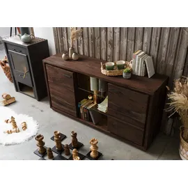 Massivmoebel24 Sideboard Akazie 145x40x78 dunkelbraun lackiert BARK #200