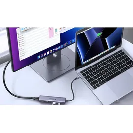UGREEN USB-C to 3*USB.3.0+HDMI Hub 5-in-1 Multifunktions-hub-adapter 3x Usb-a HDMI 4K PD 100W (Grau)