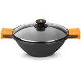 Bra Efficient | Wok-Pfanne/Hohltopf 28 cm, mit Glasdeckel, Silikongriffe