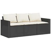 vidaXL Gartensofa mit Kissen 3-Sitzer Schwarz Poly Rattan