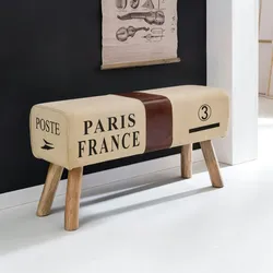Kadima Design Retro Sitzbank Canzas, 91 cm, Stoff/Leder, Braun/Beige - Stabile Holzbeine & Bequem. 91x30x51 cm
