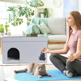 Relaxdays Katzenhöhle faltbar, 100kg belastbare Sitzbank, Deckel, Kissen, Hbt: 40,5 x 72 x 40,5 cm, Tierversteck, grau