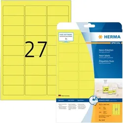 HERMA Neonetiketten 63,5 x 29,6 mm, 540 Etiketten, aus Acetatseide, leuchtgelb