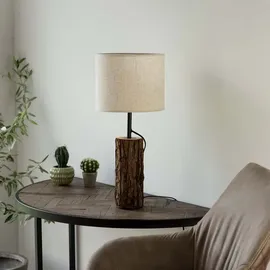 just light. Tischleuchte Beistelllampe Tischlampe Schlafzimmerlampe Holzdekor Stoff H 58 cm